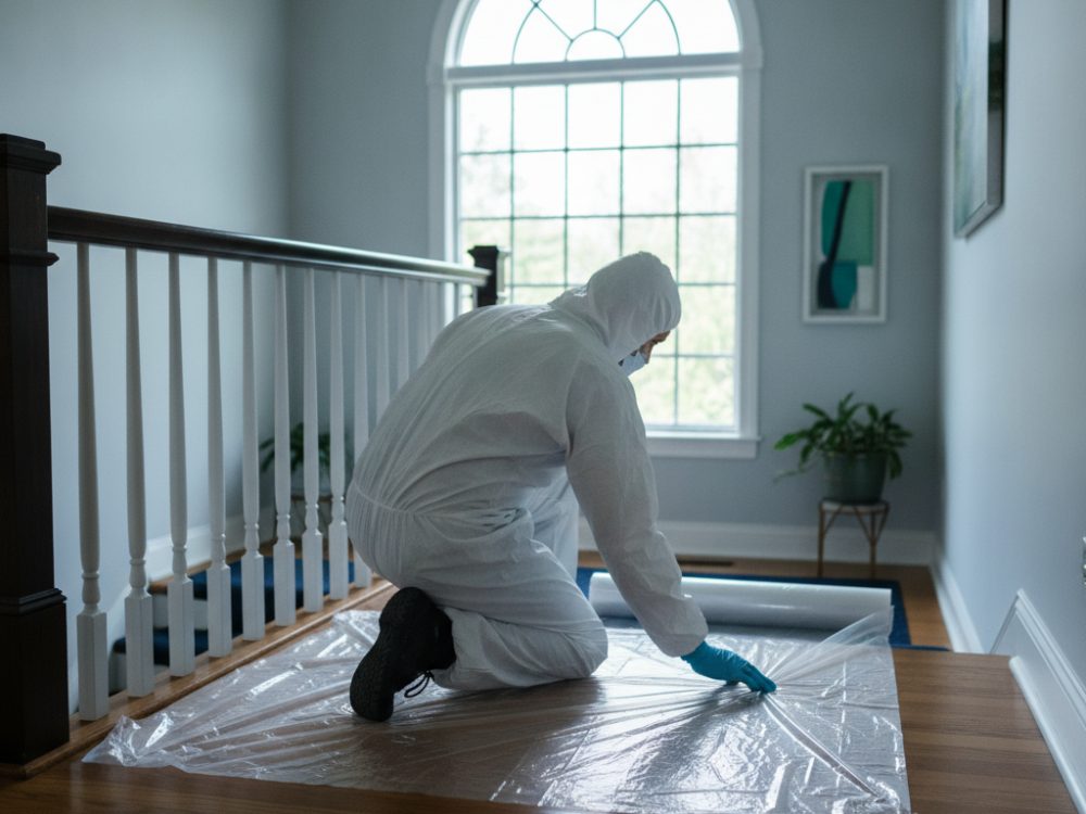 Équipe Sénam Clean équipée pour une intervention en logement insalubre